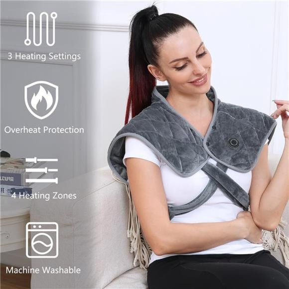 Weighted Heating Pad for Neck&Shoulder, 2.2lbs Portable Cordless, 3 Heat Setting - Picture 2 of 6